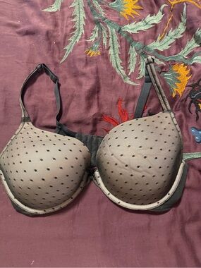 Cacique Beige Dot Mesh Underwire plus Bra with Black Accents